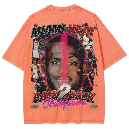 LeBron & Wade '12-13 Heat Classic Tee Unisex Fit Washed T-Shirt 2505004251