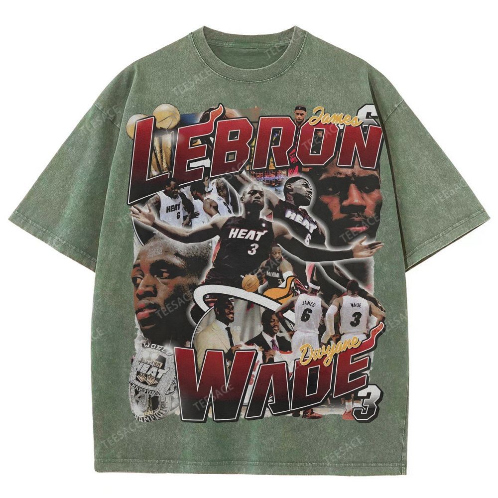 LeBron & Wade '12-13 Heat Classic Tee Unisex Fit Washed T-Shirt 2505004251
