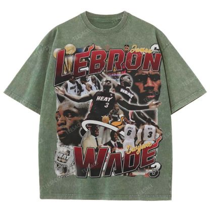 LeBron & Wade '12-13 Heat Classic Tee Unisex Fit Washed T-Shirt 2505004251