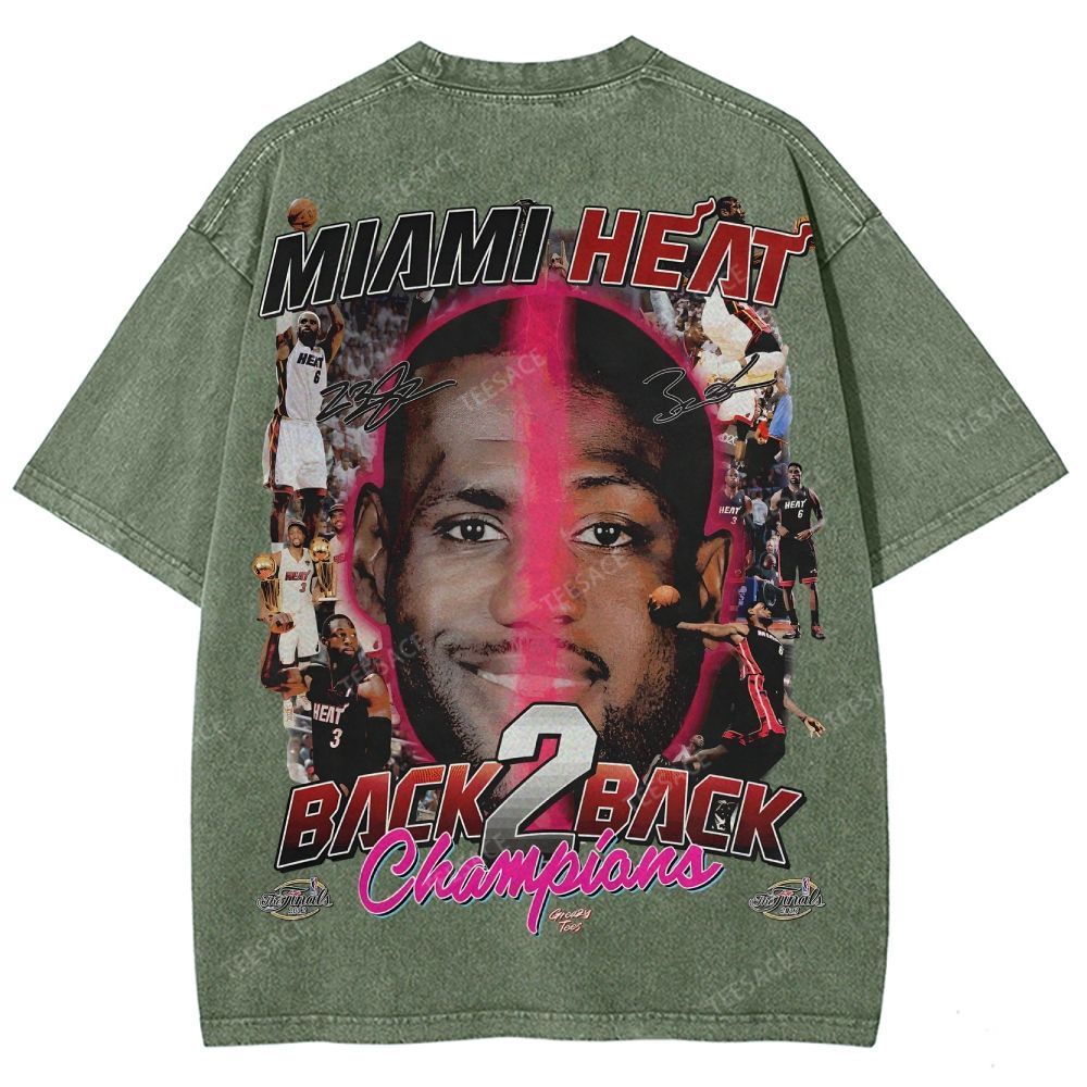 LeBron & Wade '12-13 Heat Classic Tee Unisex Fit Washed T-Shirt 2505004251