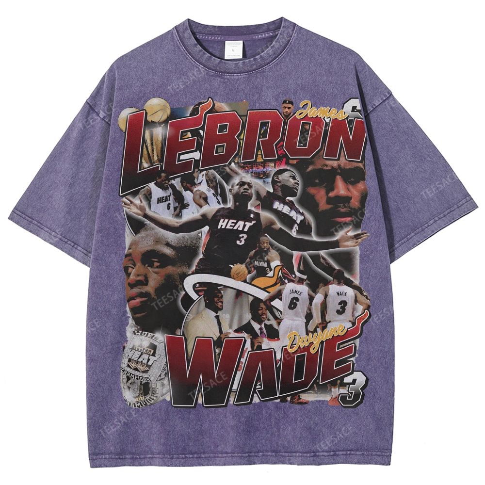LeBron & Wade '12-13 Heat Classic Tee Unisex Fit Washed T-Shirt 2505004251