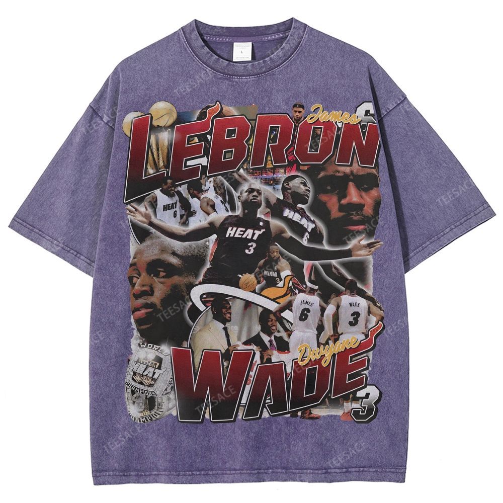 LeBron & Wade '12-13 Heat Classic Tee Unisex Fit Washed T-Shirt 2505004251