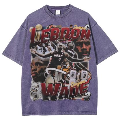 LeBron & Wade '12-13 Heat Classic Tee Unisex Fit Washed T-Shirt 2505004251