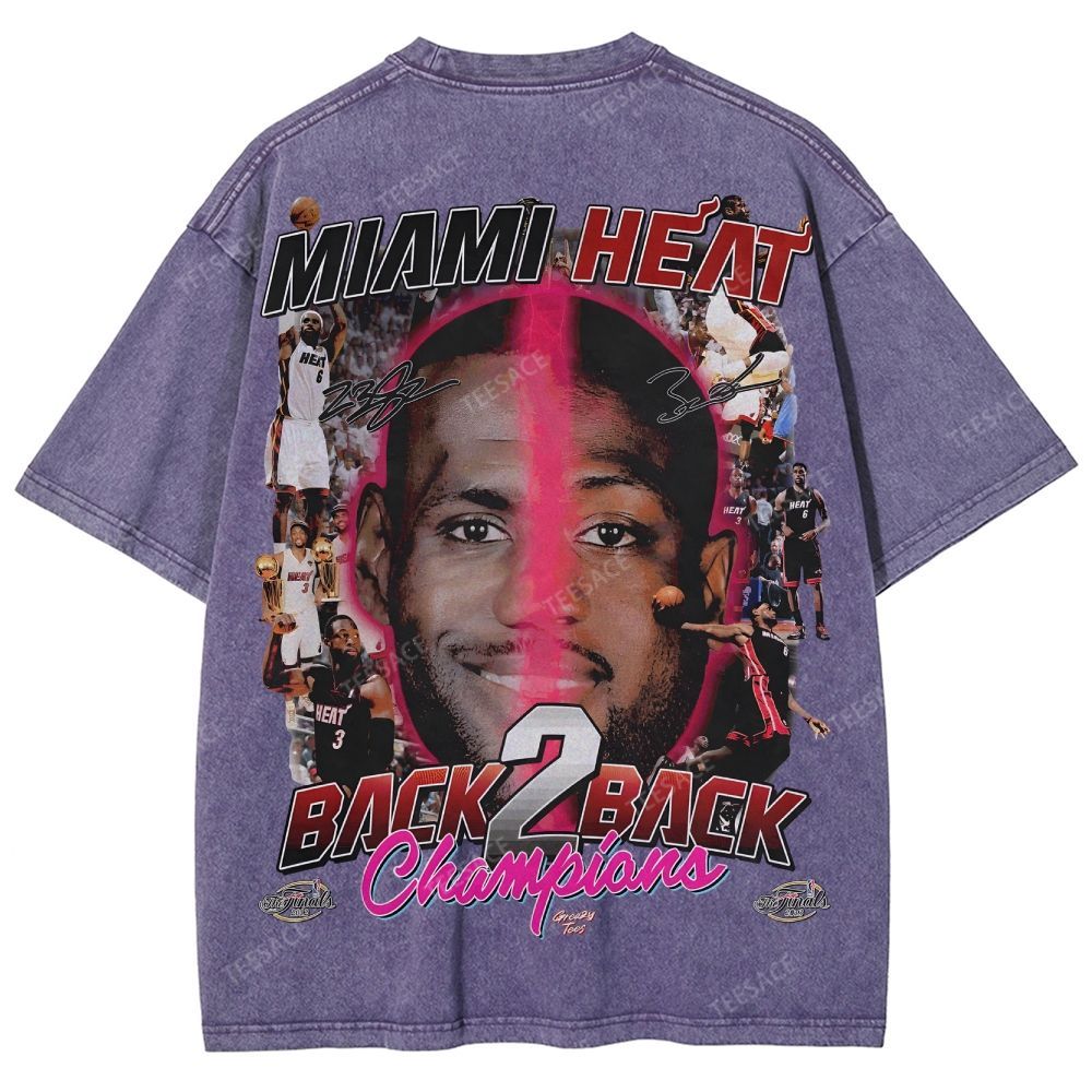 LeBron & Wade '12-13 Heat Classic Tee Unisex Fit Washed T-Shirt 2505004251