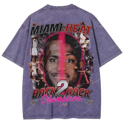 LeBron & Wade '12-13 Heat Classic Tee Unisex Fit Washed T-Shirt 2505004251