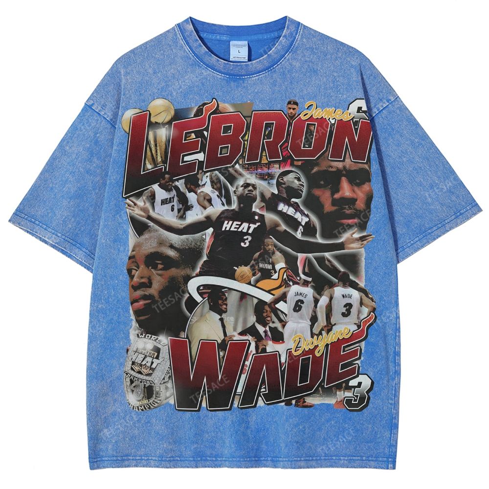 LeBron & Wade '12-13 Heat Classic Tee Unisex Fit Washed T-Shirt 2505004251