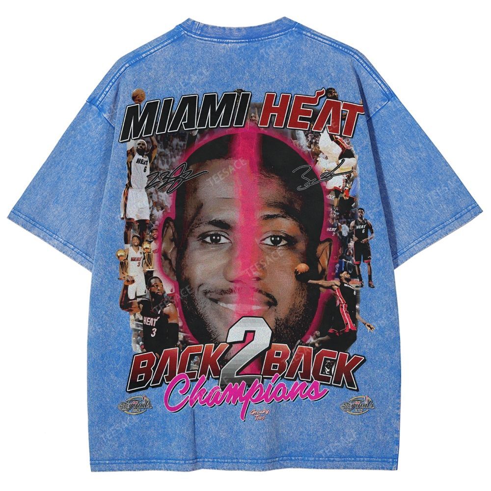 LeBron & Wade '12-13 Heat Classic Tee Unisex Fit Washed T-Shirt 2505004251