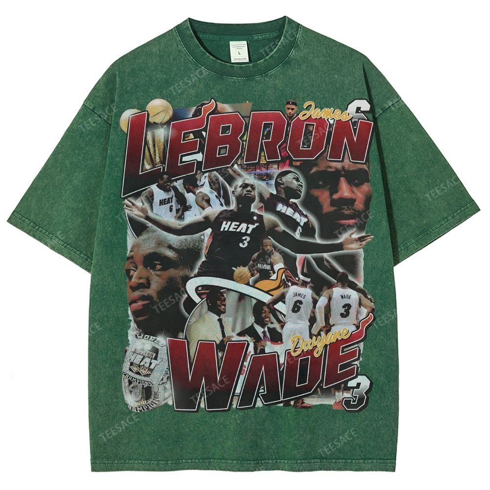 LeBron & Wade '12-13 Heat Classic Tee Unisex Fit Washed T-Shirt 2505004251