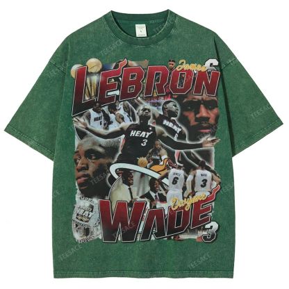 LeBron & Wade '12-13 Heat Classic Tee Unisex Fit Washed T-Shirt 2505004251