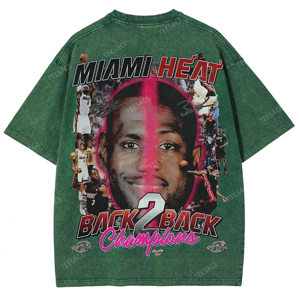 LeBron & Wade '12-13 Heat Classic Tee Unisex Fit Washed T-Shirt 2505004251