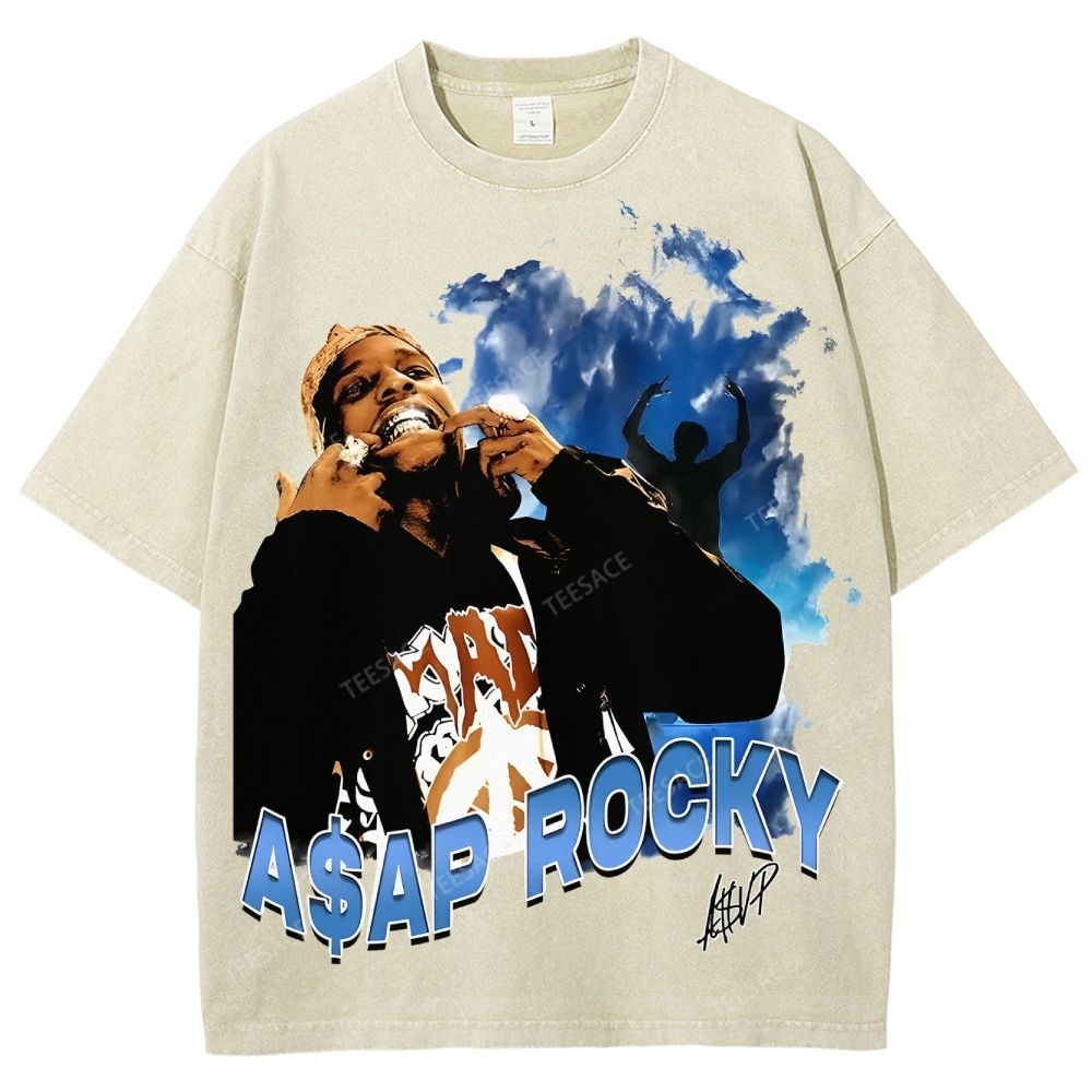 Unisex-Adult Ultra Cotton Washed T-Shirt Graphic  ASAP Rocky V1 Tee