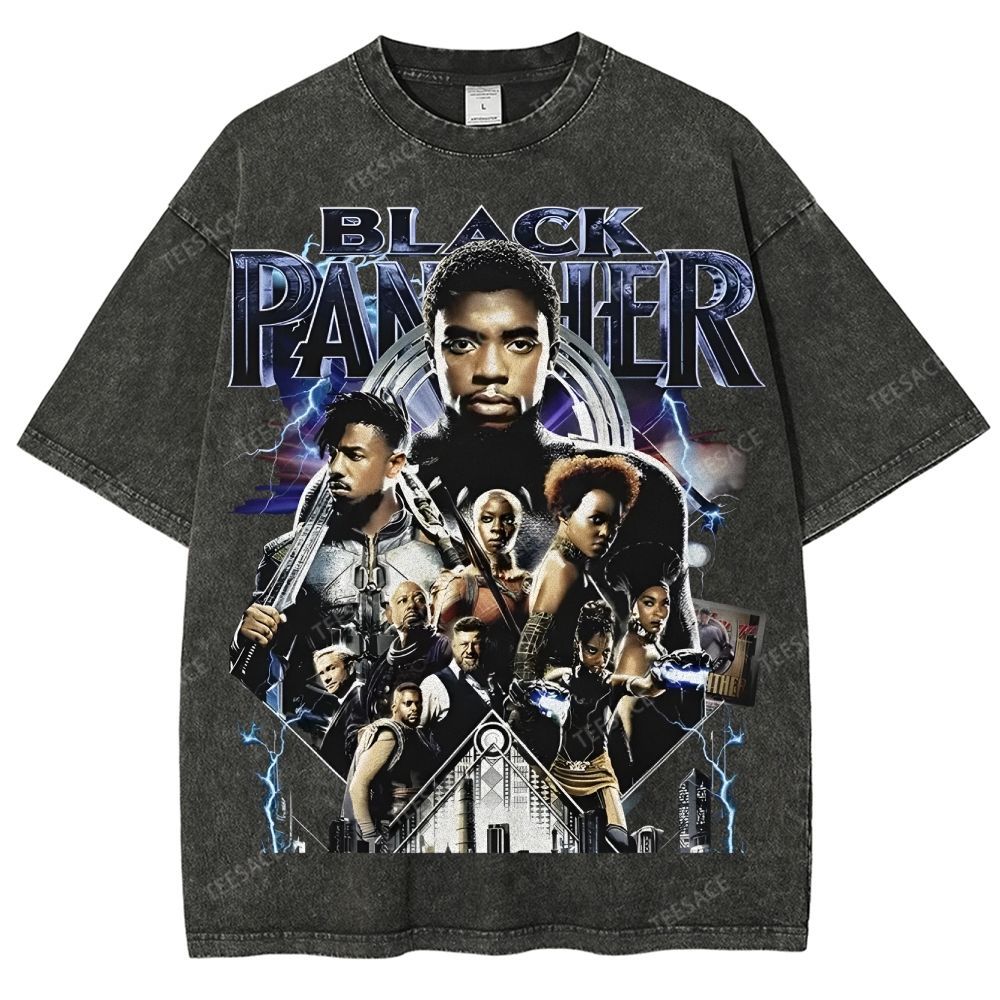 Unisex-Adult Ultra Cotton Washed T-Shirt Graphic BLACK PANTHER TEE