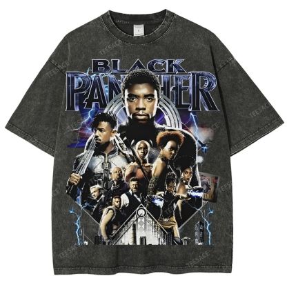 Unisex-Adult Ultra Cotton Washed T-Shirt Graphic  BLACK PANTHER TEE