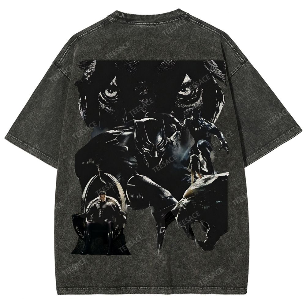 Unisex-Adult Ultra Cotton Washed T-Shirt Graphic  BLACK PANTHER TEE