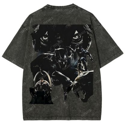 Unisex-Adult Ultra Cotton Washed T-Shirt Graphic  BLACK PANTHER TEE