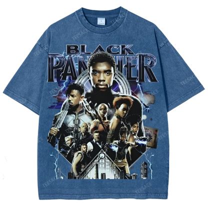 Unisex-Adult Ultra Cotton Washed T-Shirt Graphic  BLACK PANTHER TEE