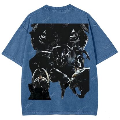 Unisex-Adult Ultra Cotton Washed T-Shirt Graphic  BLACK PANTHER TEE