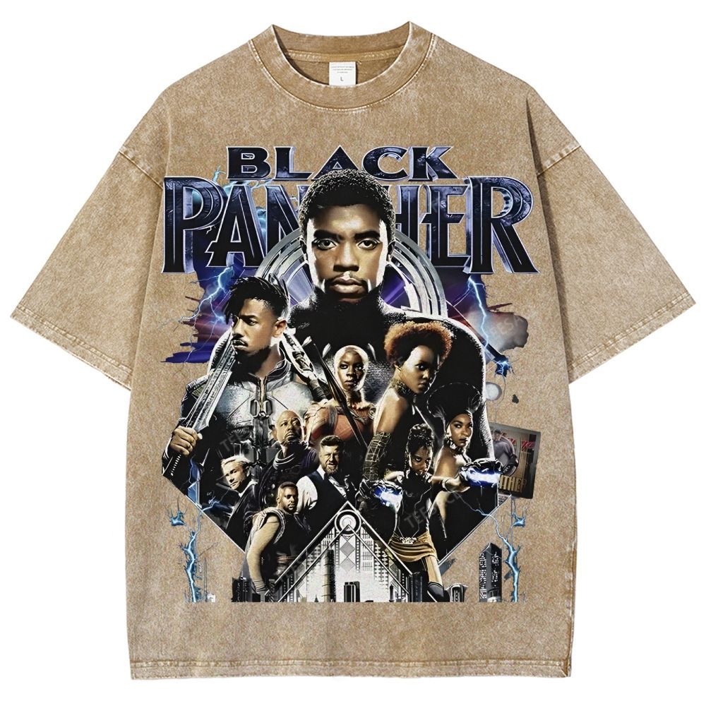 Unisex-Adult Ultra Cotton Washed T-Shirt Graphic  BLACK PANTHER TEE