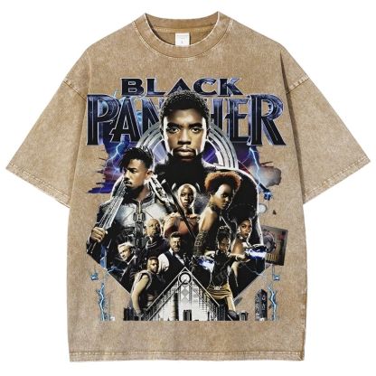 Unisex-Adult Ultra Cotton Washed T-Shirt Graphic  BLACK PANTHER TEE