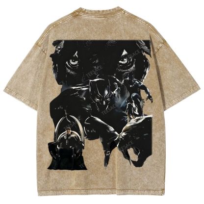 Unisex-Adult Ultra Cotton Washed T-Shirt Graphic  BLACK PANTHER TEE