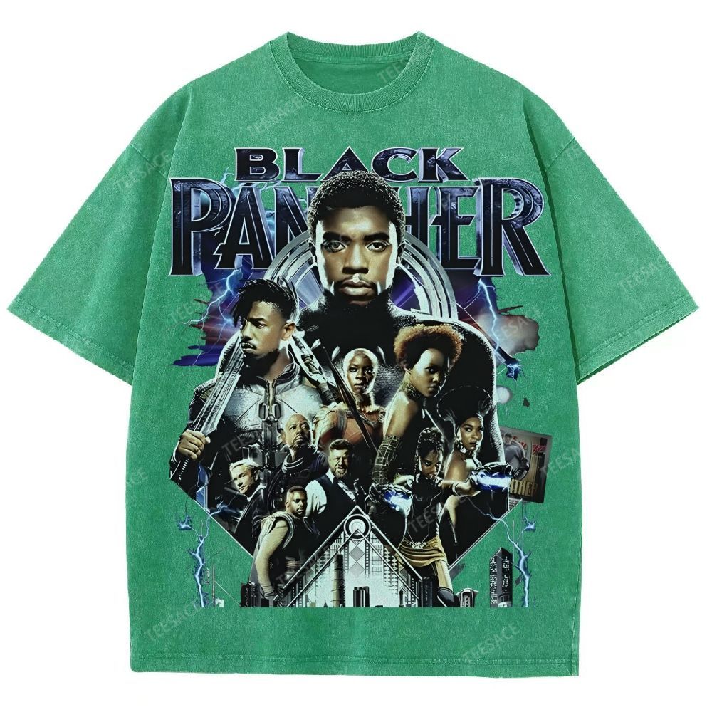 Unisex-Adult Ultra Cotton Washed T-Shirt Graphic  BLACK PANTHER TEE