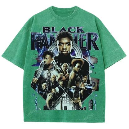 Unisex-Adult Ultra Cotton Washed T-Shirt Graphic  BLACK PANTHER TEE