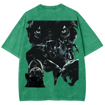 Unisex-Adult Ultra Cotton Washed T-Shirt Graphic  BLACK PANTHER TEE