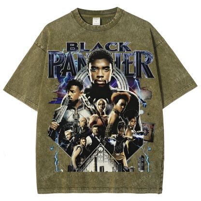 Unisex-Adult Ultra Cotton Washed T-Shirt Graphic  BLACK PANTHER TEE