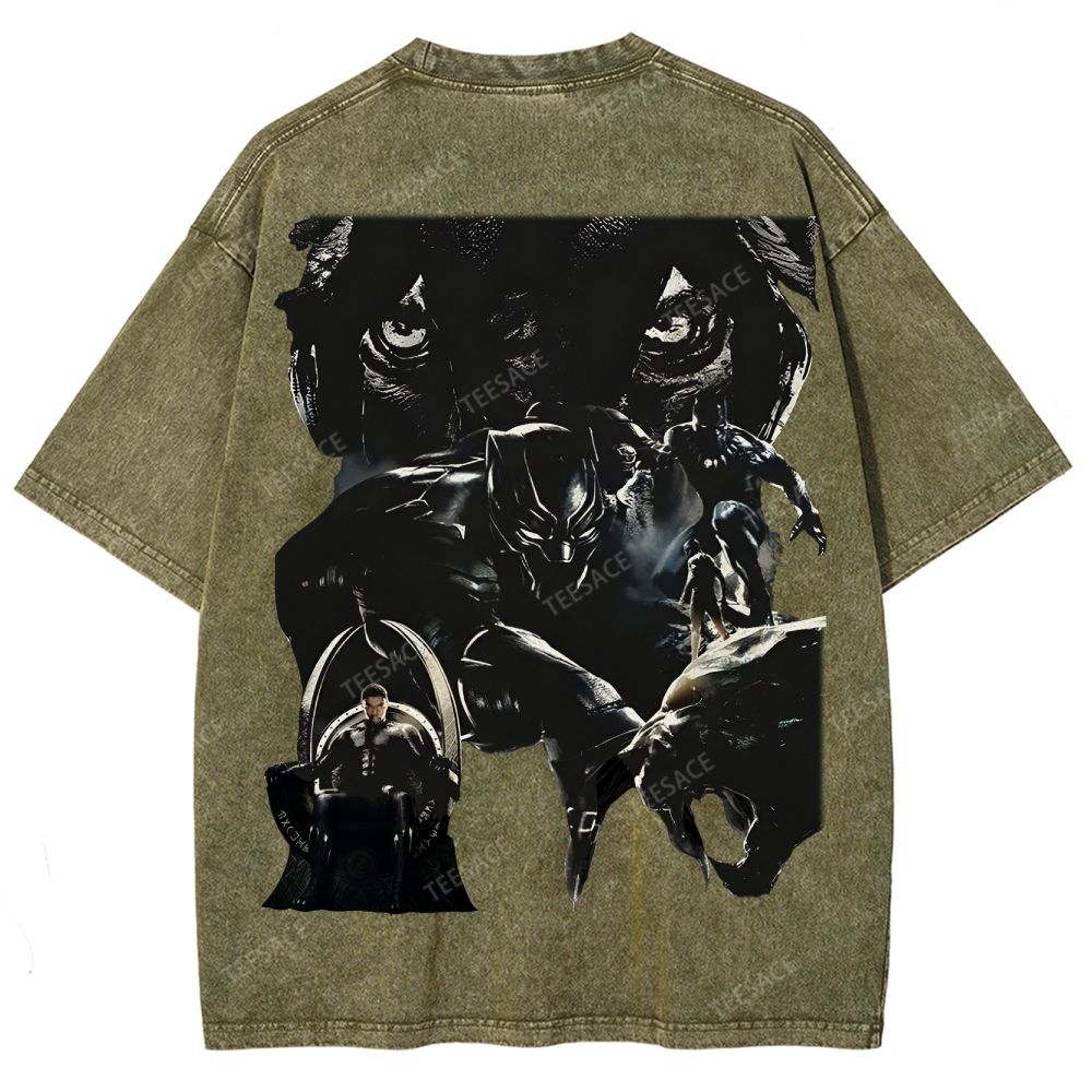 Unisex-Adult Ultra Cotton Washed T-Shirt Graphic  BLACK PANTHER TEE
