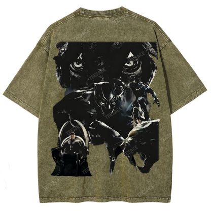 Unisex-Adult Ultra Cotton Washed T-Shirt Graphic  BLACK PANTHER TEE