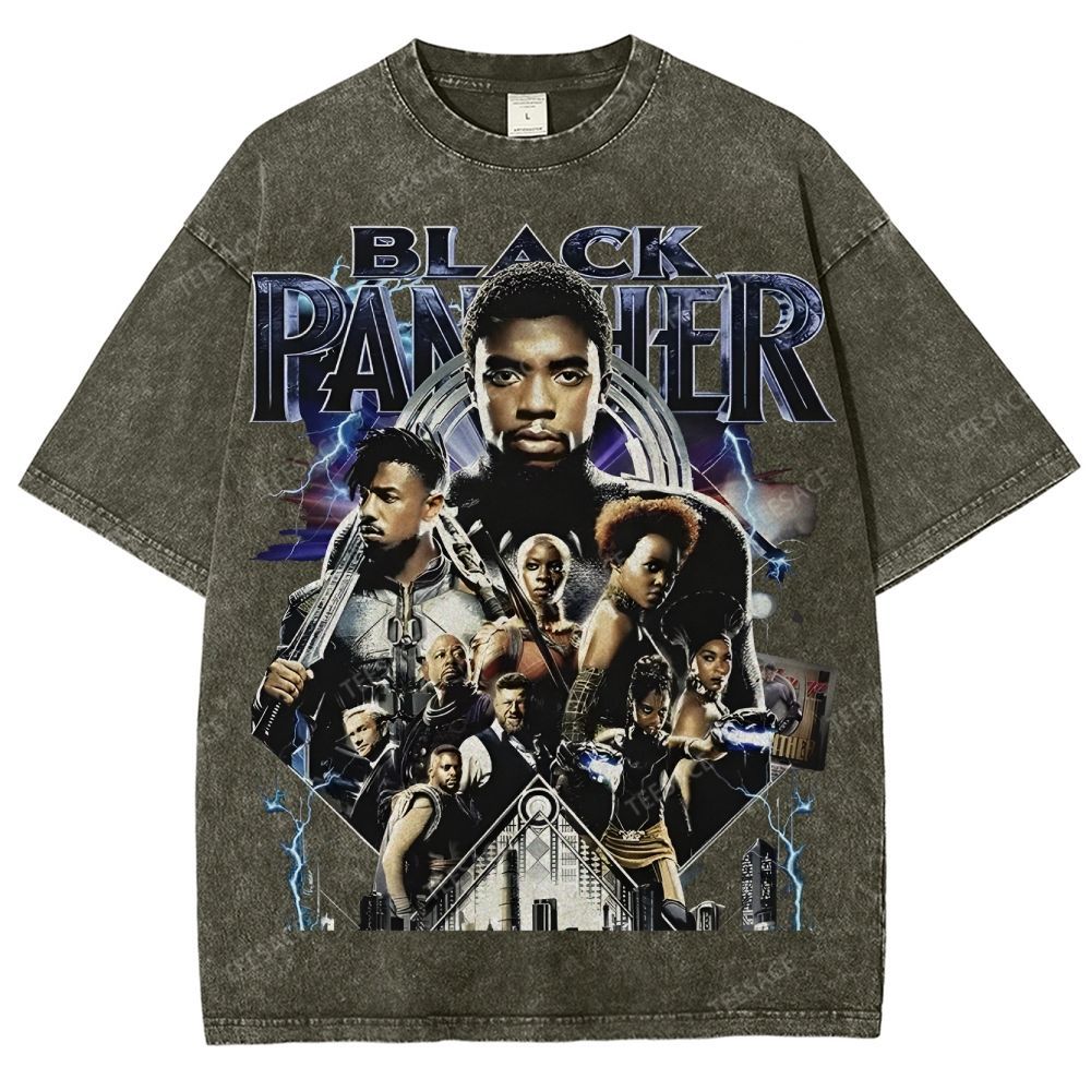 Unisex-Adult Ultra Cotton Washed T-Shirt Graphic  BLACK PANTHER TEE