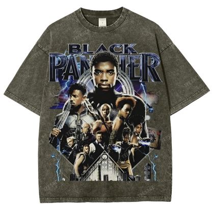 Unisex-Adult Ultra Cotton Washed T-Shirt Graphic  BLACK PANTHER TEE