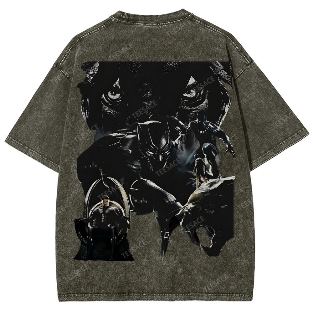 Unisex-Adult Ultra Cotton Washed T-Shirt Graphic  BLACK PANTHER TEE