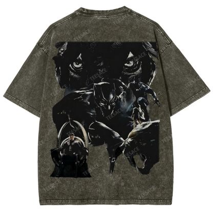 Unisex-Adult Ultra Cotton Washed T-Shirt Graphic  BLACK PANTHER TEE