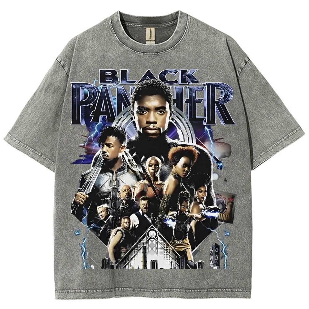 Unisex-Adult Ultra Cotton Washed T-Shirt Graphic  BLACK PANTHER TEE