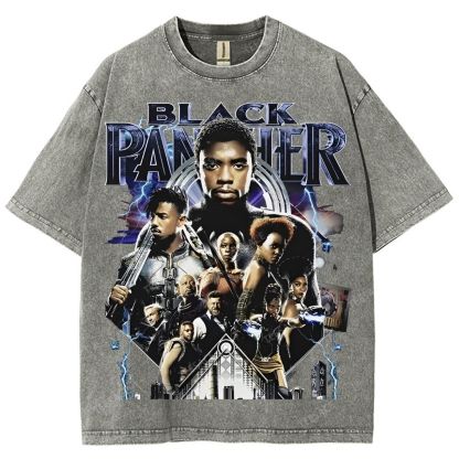 Unisex-Adult Ultra Cotton Washed T-Shirt Graphic  BLACK PANTHER TEE