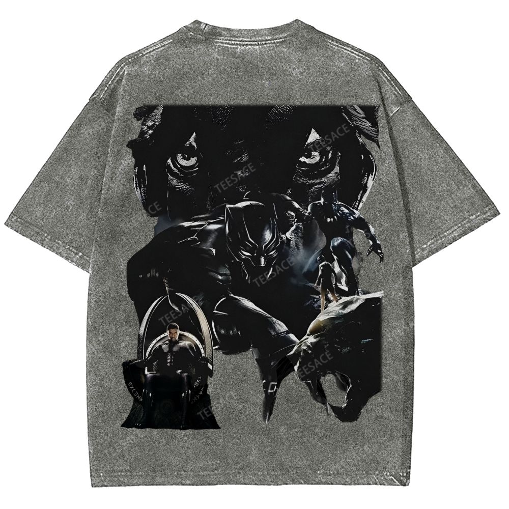 Unisex-Adult Ultra Cotton Washed T-Shirt Graphic  BLACK PANTHER TEE