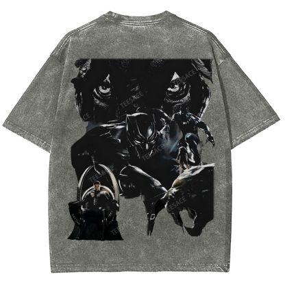 Unisex-Adult Ultra Cotton Washed T-Shirt Graphic  BLACK PANTHER TEE