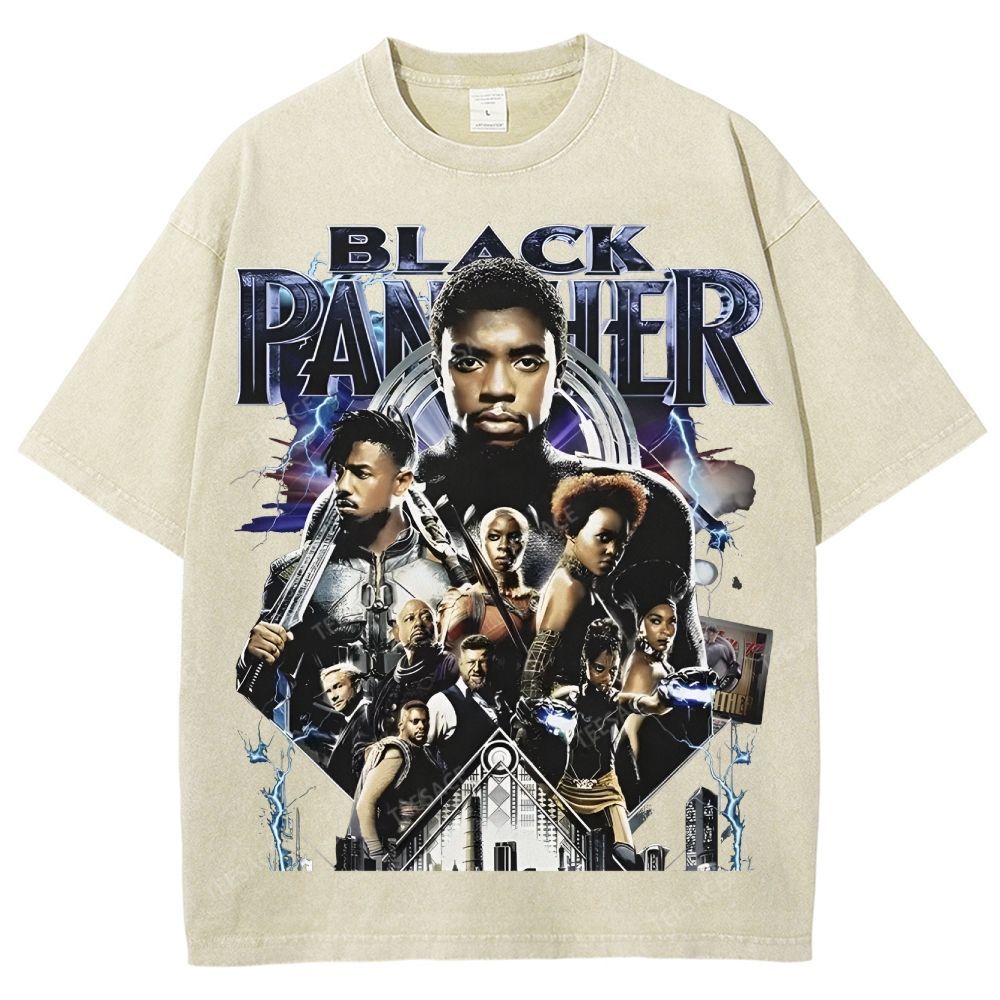 Unisex-Adult Ultra Cotton Washed T-Shirt Graphic  BLACK PANTHER TEE