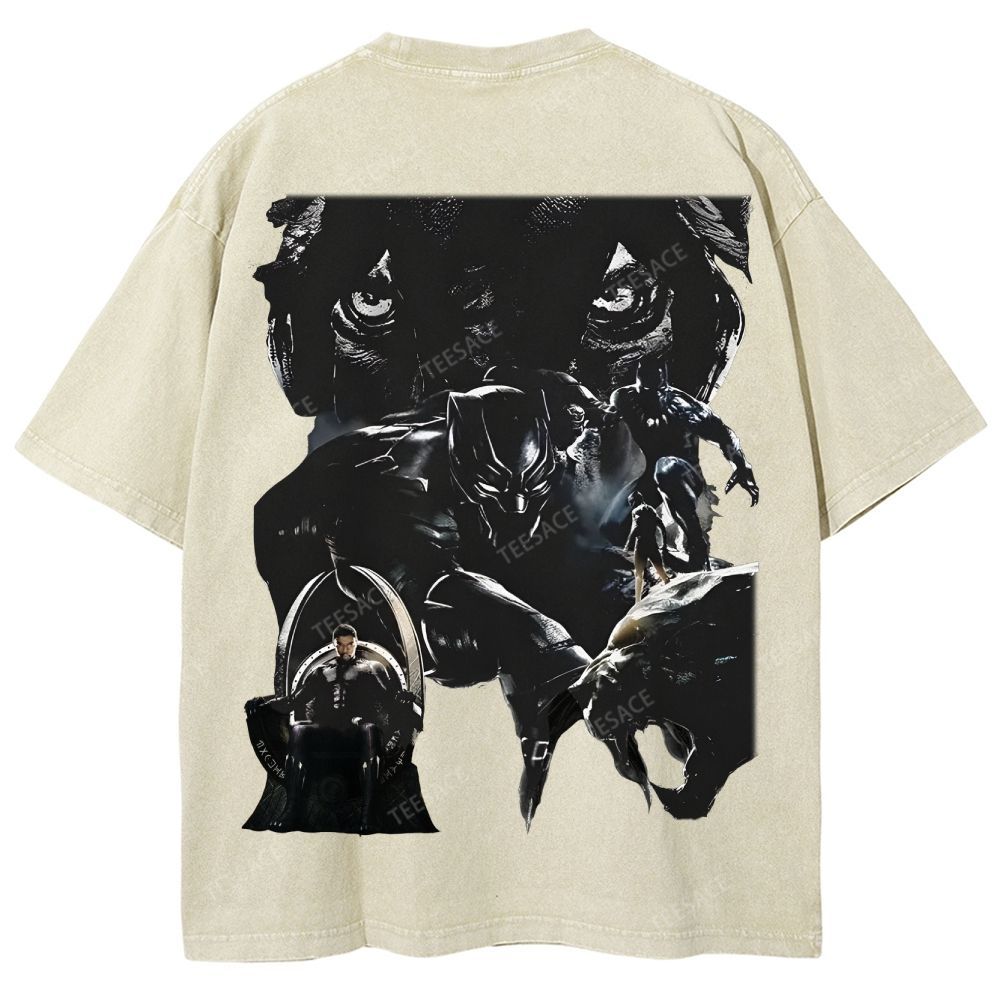 Unisex-Adult Ultra Cotton Washed T-Shirt Graphic  BLACK PANTHER TEE