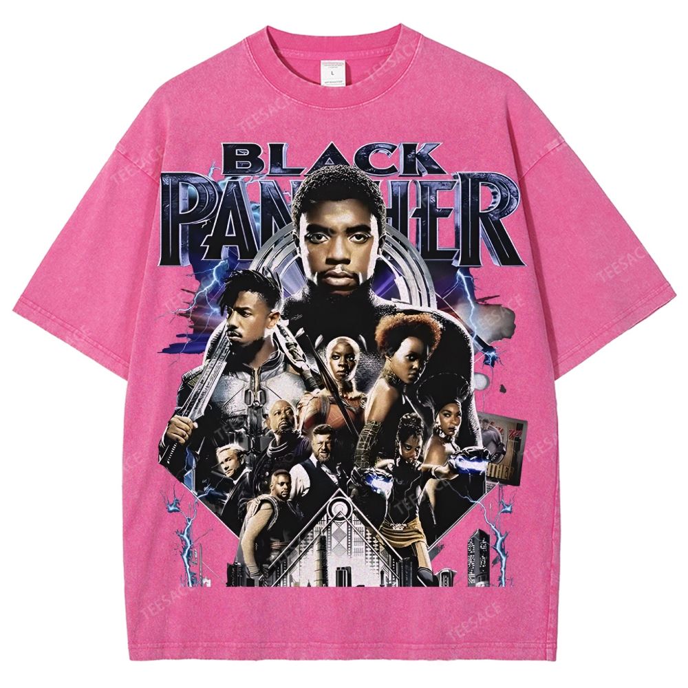 Unisex-Adult Ultra Cotton Washed T-Shirt Graphic  BLACK PANTHER TEE