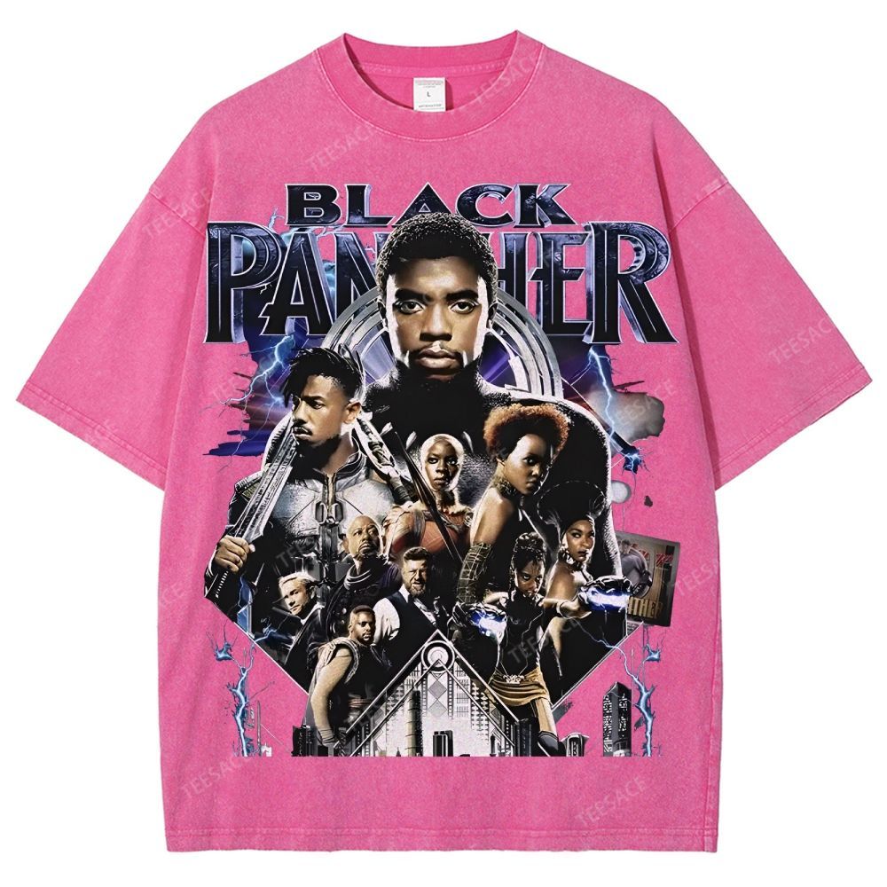Unisex-Adult Ultra Cotton Washed T-Shirt Graphic  BLACK PANTHER TEE