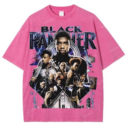 Unisex-Adult Ultra Cotton Washed T-Shirt Graphic  BLACK PANTHER TEE