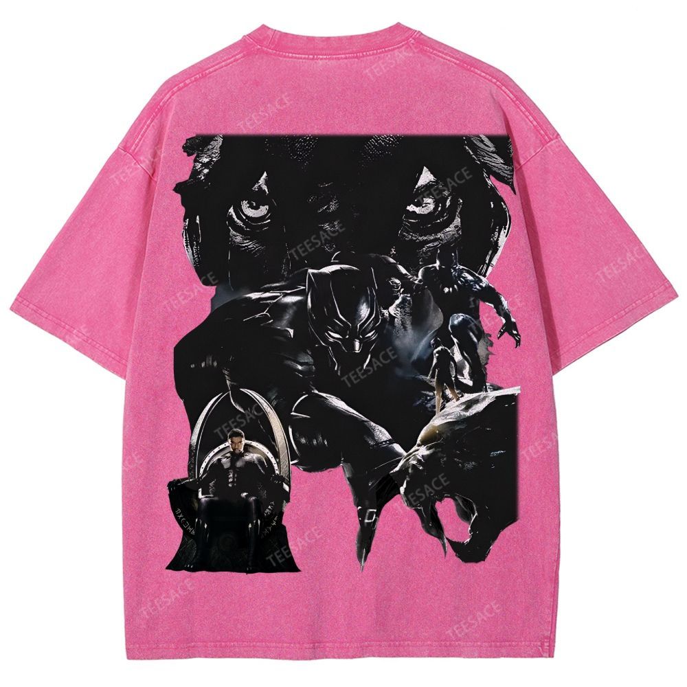Unisex-Adult Ultra Cotton Washed T-Shirt Graphic  BLACK PANTHER TEE