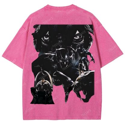 Unisex-Adult Ultra Cotton Washed T-Shirt Graphic  BLACK PANTHER TEE