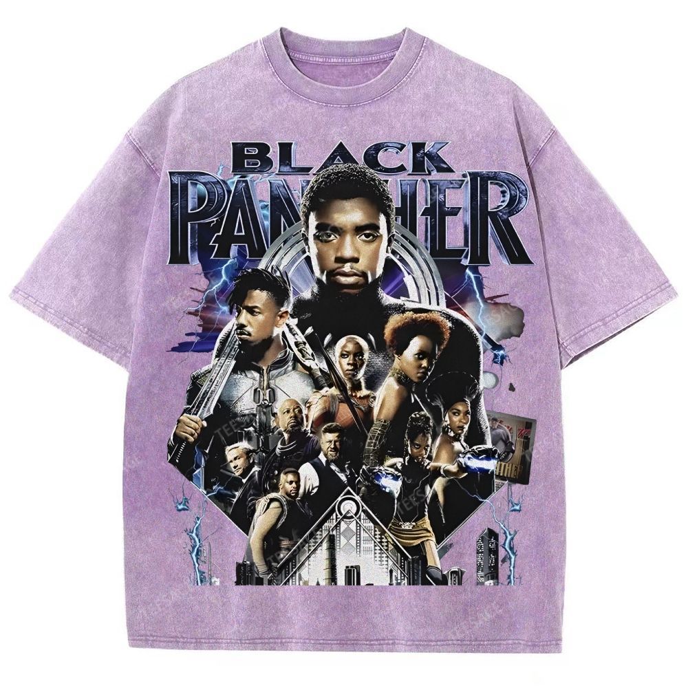Unisex-Adult Ultra Cotton Washed T-Shirt Graphic  BLACK PANTHER TEE