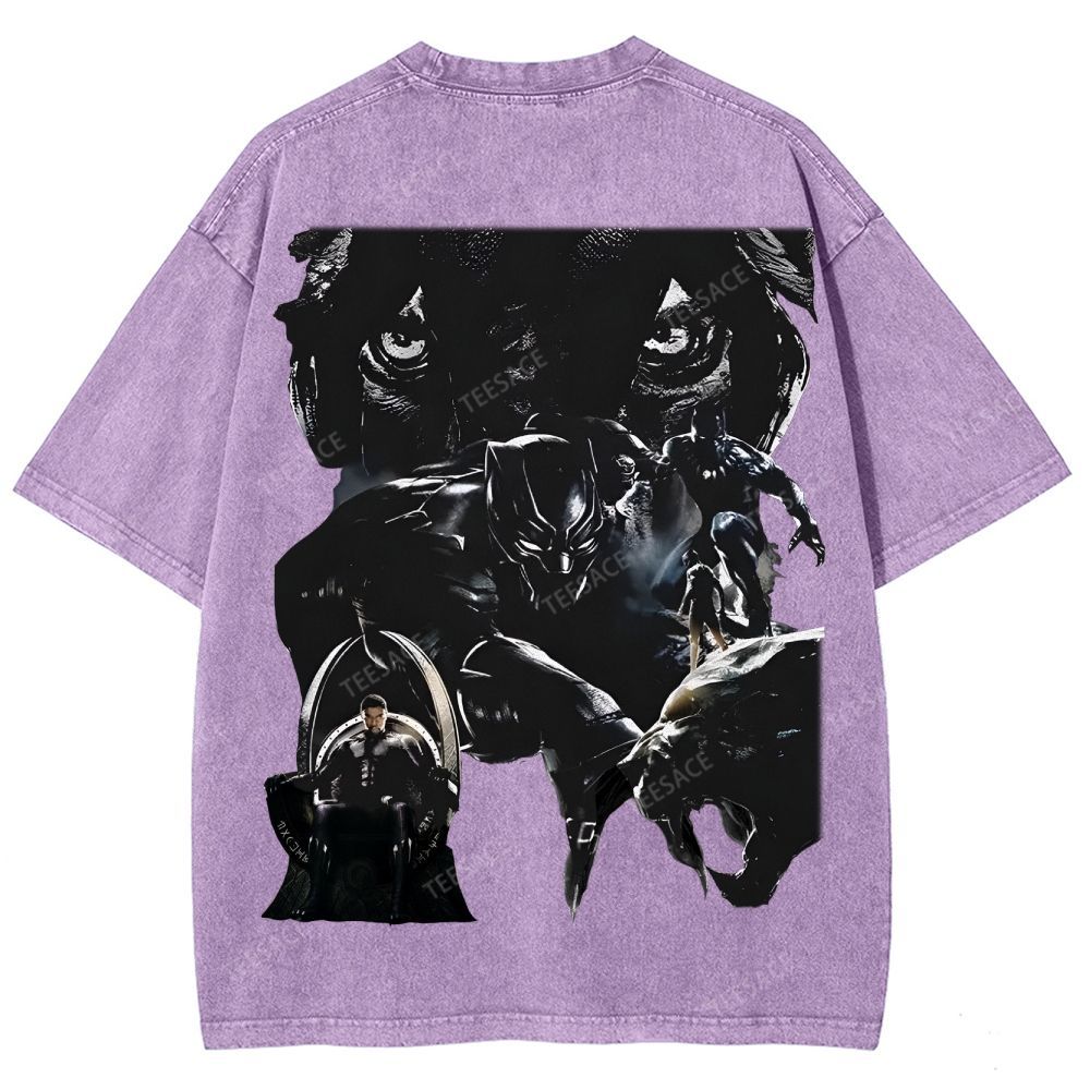 Unisex-Adult Ultra Cotton Washed T-Shirt Graphic  BLACK PANTHER TEE