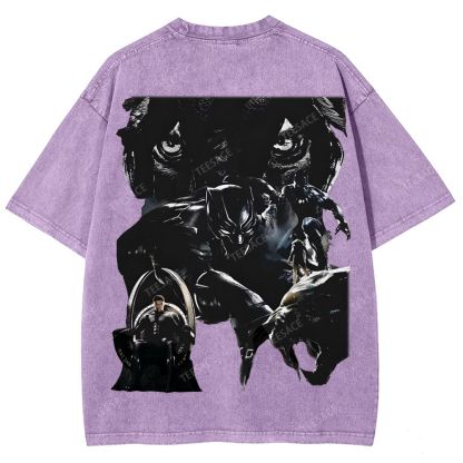Unisex-Adult Ultra Cotton Washed T-Shirt Graphic  BLACK PANTHER TEE