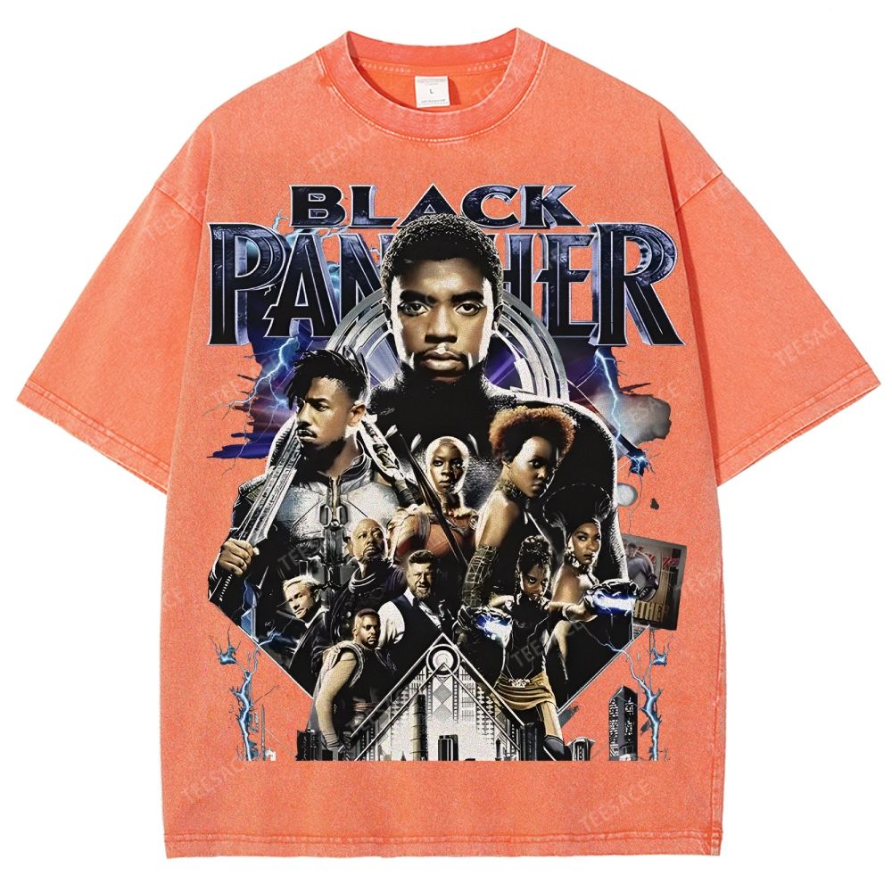 Unisex-Adult Ultra Cotton Washed T-Shirt Graphic  BLACK PANTHER TEE