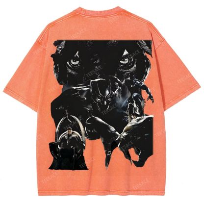 Unisex-Adult Ultra Cotton Washed T-Shirt Graphic  BLACK PANTHER TEE